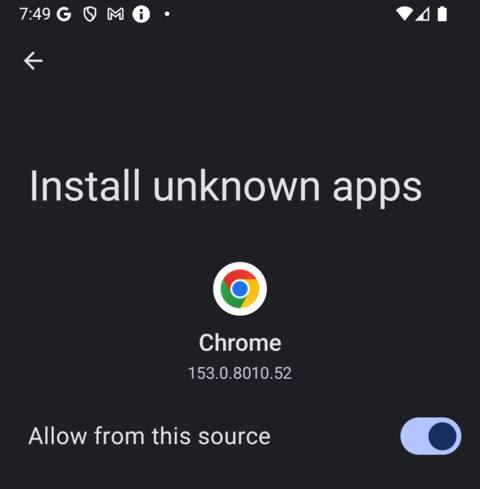 Layar Install unknown apps dengan sakelar Allow from this source menyala