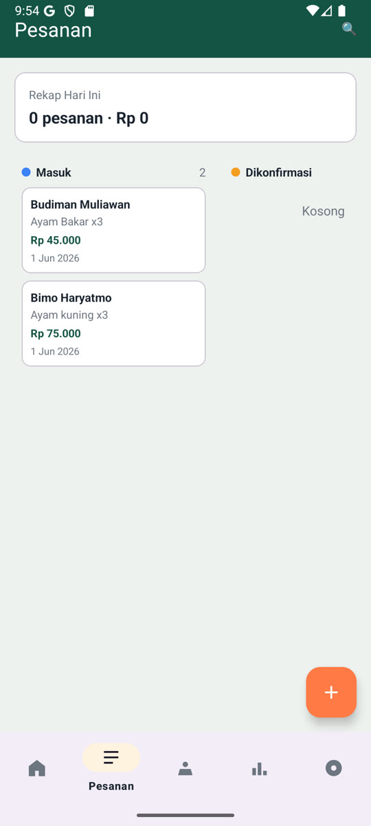 Layar Pesanan — pipeline order Kanban