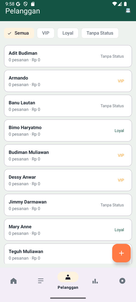 Layar Pelanggan — daftar CRM pelanggan